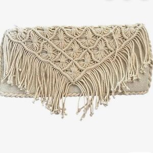 Macramé Fringe Clutch - Cream